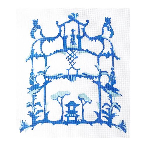 click here to view larger image of Garden Folly in Blue (hand painted canvases)