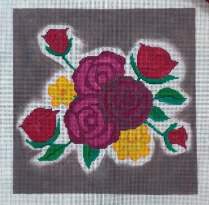 click here to view larger image of Roses/Daisies Gray b/g (hand painted canvases)