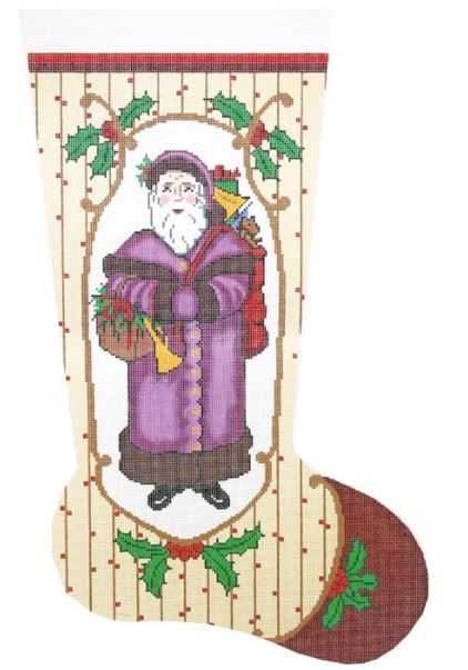 click here to view larger image of Old Time Santa/Purple Stocking (hand painted canvases)