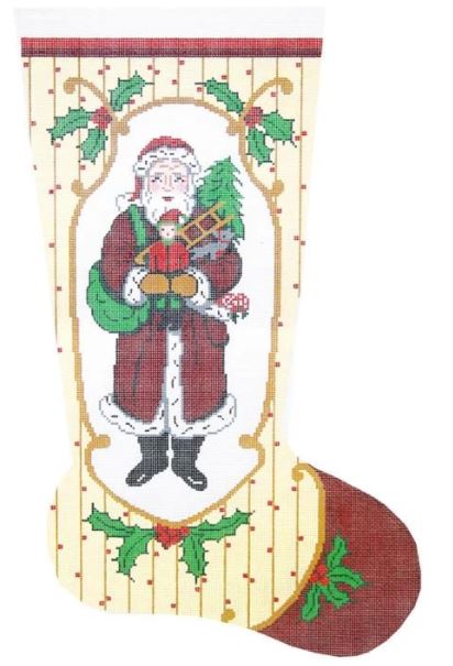 click here to view larger image of Old Time Santa/Dark Red Stocking (hand painted canvases)