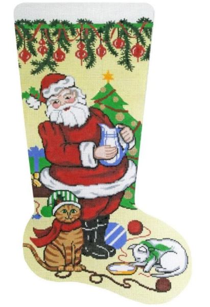 click here to view larger image of Santa w/Kittens Stocking (hand painted canvases)