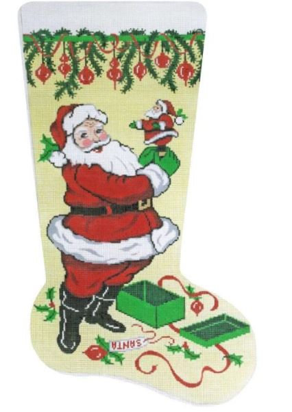 click here to view larger image of Santa w/Mini Santa Stocking (hand painted canvases)
