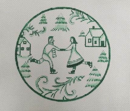 click here to view larger image of Toile Skaters Green (hand painted canvases)