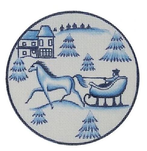 click here to view larger image of Toile Horse and Sled Blue (hand painted canvases)