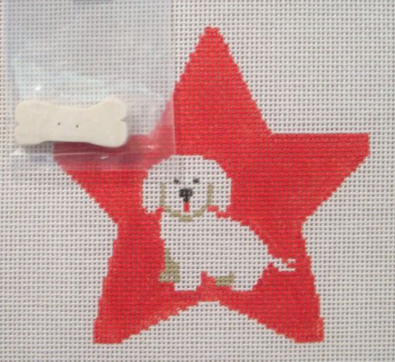 click here to view larger image of Bichon Frise Star w/Bone (hand painted canvases)