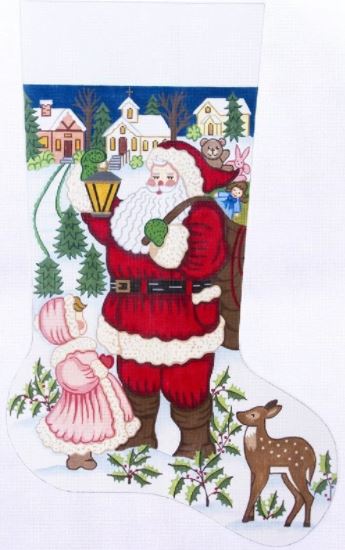 click here to view larger image of Christmas Stocking - Santa/ChildDeer (hand painted canvases)