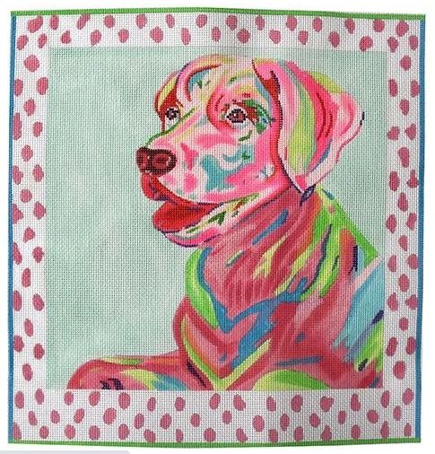 click here to view larger image of Labrador w/Pink Spotted Border (hand painted canvases 2)