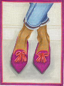 click here to view larger image of Here’s Looking at Shoe - Pointy Flats w/Tassels  (hand painted canvases 2)