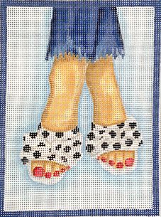 click here to view larger image of Here’s Looking at Shoe - Polka Dot Open-toe Slides w/Bows  (hand painted canvases 2)