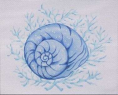 click here to view larger image of Moon Snail Shell w/Coral - Blues (hand painted canvases 2)