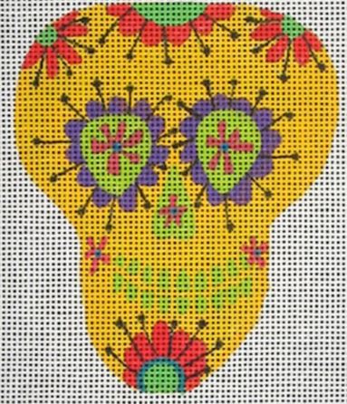 click here to view larger image of Sugar Skull 3 Yellow Ornament (hand painted canvases)