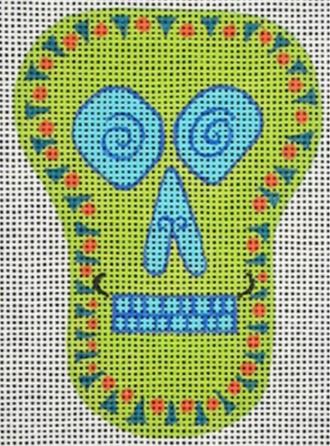click here to view larger image of Sugar Skull 2 Green Ornament (hand painted canvases)