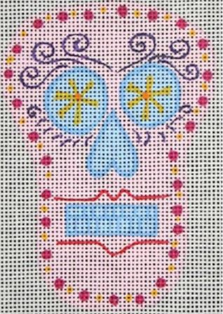 click here to view larger image of Sugar Skull 1 Pink Ornament (hand painted canvases)
