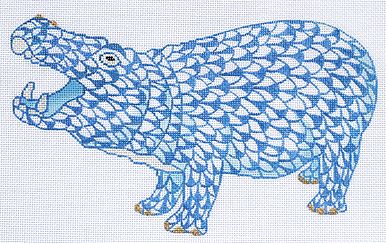 click here to view larger image of Herend Inspired Fishnet Hippo Blue w/Gold (hand painted canvases 2)