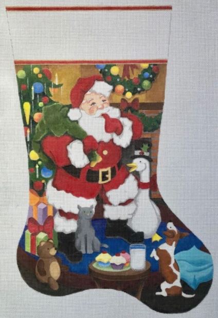 click here to view larger image of Santas Surprise Arrival Stocking (hand painted canvases)