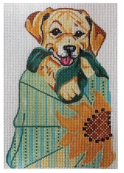 click here to view larger image of Yellow Labrador In Sunflower Bag (hand painted canvases)