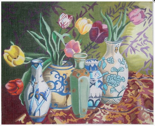 click here to view larger image of Blue Vase w/Flowers (hand painted canvases)