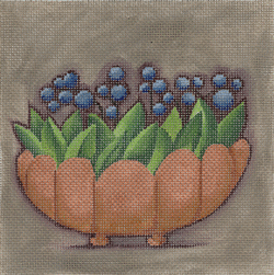click here to view larger image of Blue Berries in Bronze Pot (hand painted canvases)