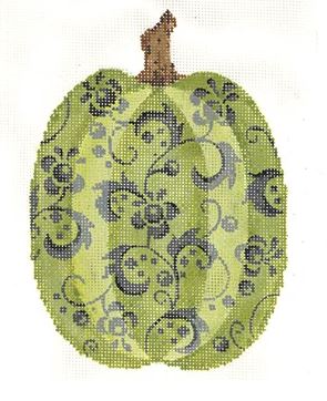 click here to view larger image of Tall Green Floral Pumpkin (hand painted canvases)