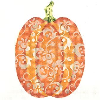 click here to view larger image of Tall Orange Floral Pumpkin (hand painted canvases)