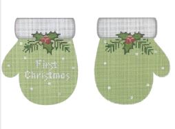 click here to view larger image of First Christmas Mittens - Pale Green (printed canvas)