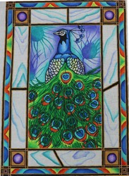 click here to view larger image of Peacock on Stained Glass (hand painted canvases)