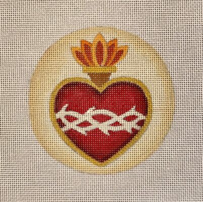 click here to view larger image of Sacred Heart Round Ornament (hand painted canvases)