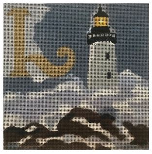 click here to view larger image of Golden Letters - L for Lighthouse (hand painted canvases)