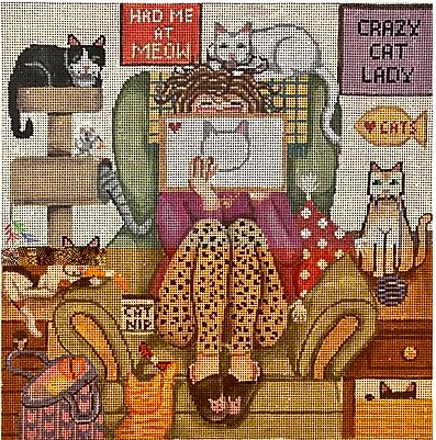 click here to view larger image of Stitching Girl - Crazy Cat Lady (hand painted canvases)