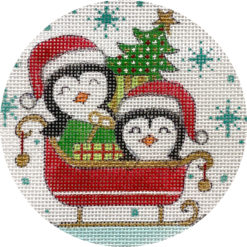 click here to view larger image of Penguins in Christmas Sled (hand painted canvases)