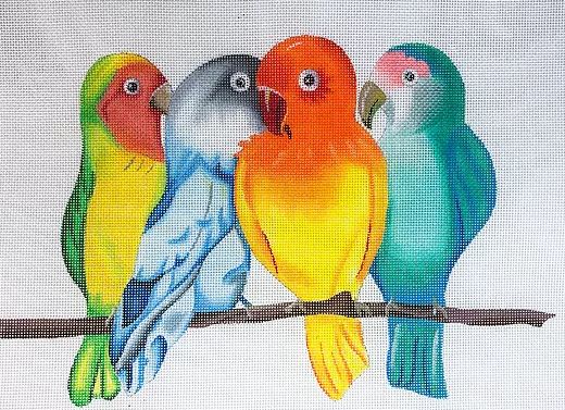click here to view larger image of 4 Lovebirds (hand painted canvases)