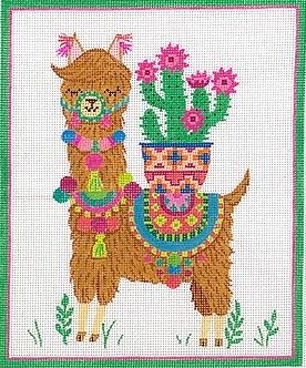 click here to view larger image of Llama w/Cactus Plant Pompoms and Tassels (hand painted canvases 2)
