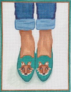 click here to view larger image of Needlepoint Loafers - Fox Heads (hand painted canvases 2)