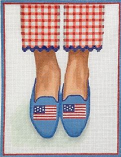 click here to view larger image of Needlepoint Loafers - American Flags (hand painted canvases 2)
