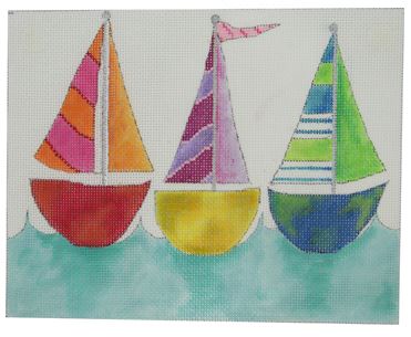 click here to view larger image of Ahoy! 3 Sailboats (hand painted canvases)