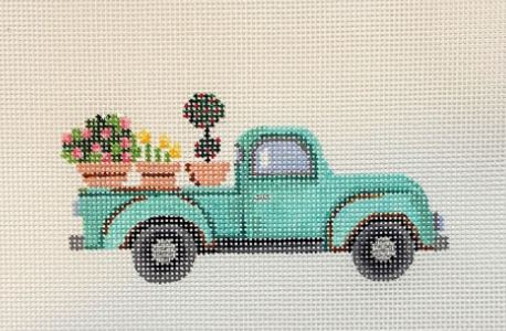 click here to view larger image of Teal Truck w/Plants (hand painted canvases)