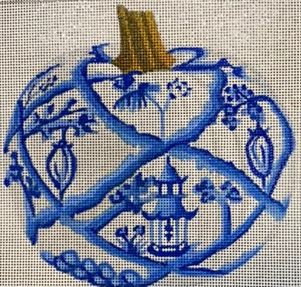 click here to view larger image of Blue/White Pumpkin - Garden (hand painted canvases)