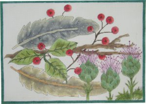 click here to view larger image of Feathers Thistles and Berries (hand painted canvases)