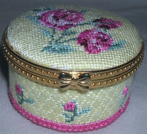 click here to view larger image of Roses (round) Hinged Box (hand painted canvases)