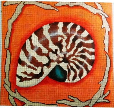 click here to view larger image of Nautilus on Orange (hand painted canvases)