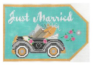 click here to view larger image of Gift Tag - Just Married Old Car (hand painted canvases)