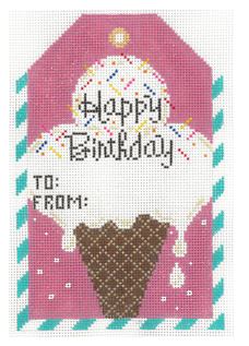 click here to view larger image of Gift Tag - Happy Birthday Ice Cream Cone (hand painted canvases)