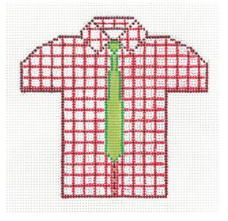 click here to view larger image of Mens Shirt - Red/White Check w/Green Tie (hand painted canvases)