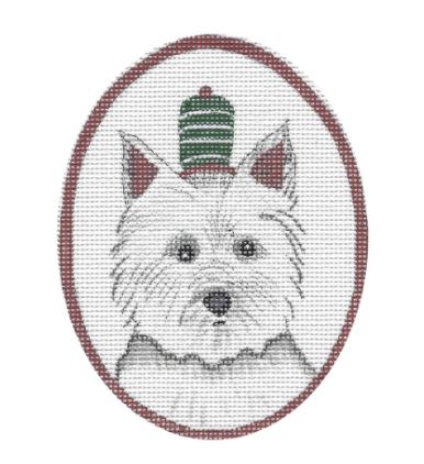 click here to view larger image of Westie w/Green/White Hat (hand painted canvases)