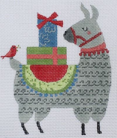 click here to view larger image of Christmas Gifts Llama  (hand painted canvases)