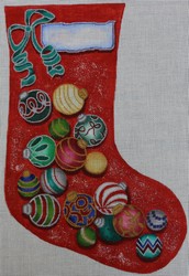 click here to view larger image of Red Multi Color Ornament Stocking (hand painted canvases)