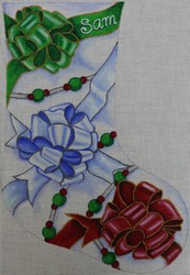 click here to view larger image of Ribbon and Bow Stocking (hand painted canvases)