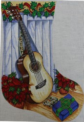 click here to view larger image of Guitar Stocking w/Poinsettia (hand painted canvases)
