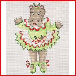 click here to view larger image of Dancing Hippopotamus/Green Christmas Tutu on Her Toes (hand painted canvases)