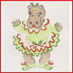 click here to view larger image of Dancing Hippopotamus/Green Christmas Tutu doing a Plie (hand painted canvases)